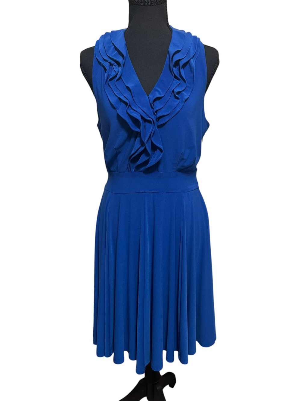 Just…Taylor. Royal Blue Sleeveless Ruffled V-Neck Midi Dress - Picture 4 of 10